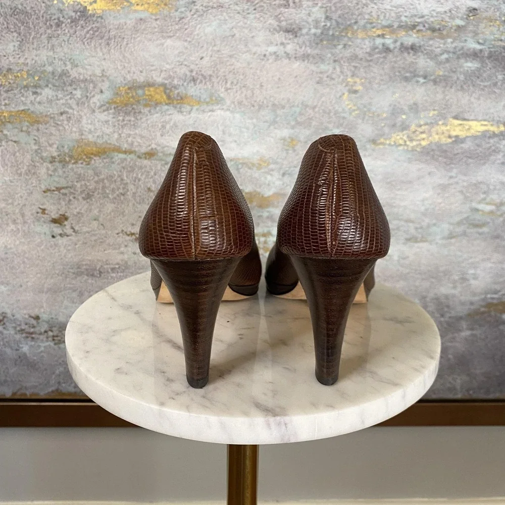 Cole Haan Shoes Womens Size 7.5 Brown Leather Round Toe High Heel Textured Pumps